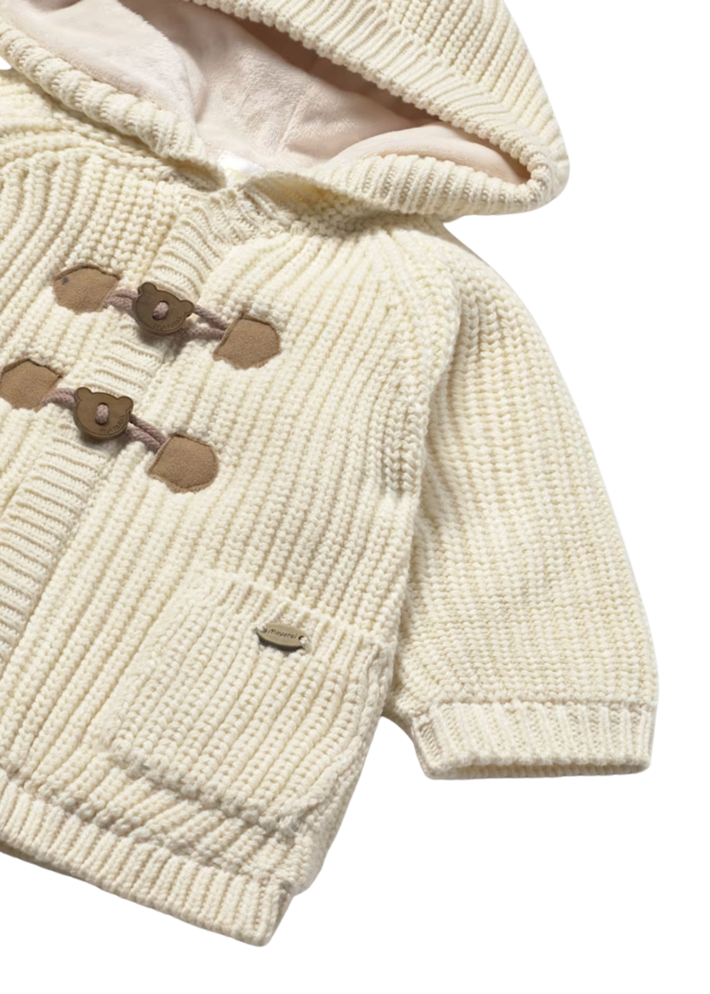 Cardigan Tricotat Crem cu Gluga si Captuseala din Blana 2330 Mayoral