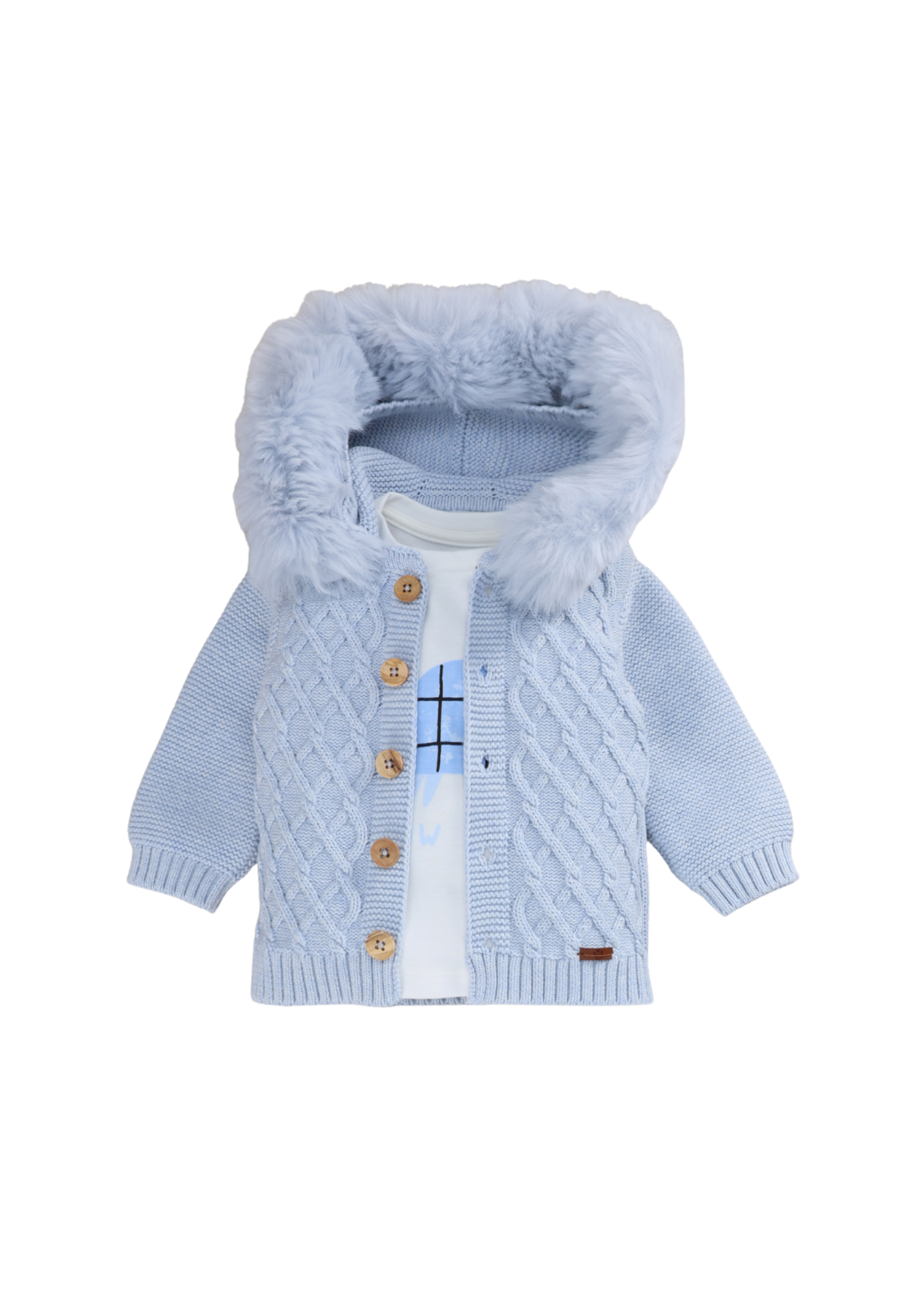 Set 3 Piese Bleu Tricotat Hanorac cu Blana la Guler 8011 Leo King