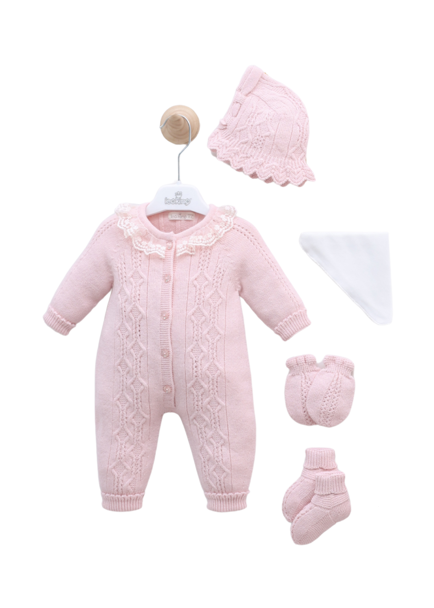 Set Maternitate Roz 9 Piese cu Lana Merinos 3448 Leo King