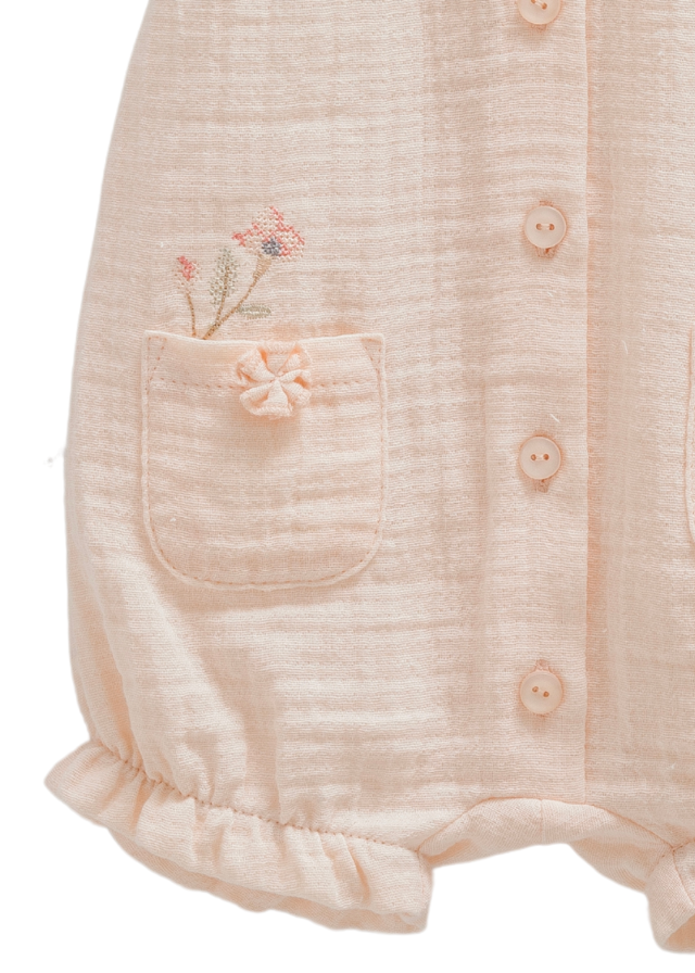Salopeta Scurta Muselina Somon cu Nasturi Little Girl TK1659 Mell Sweet Baby