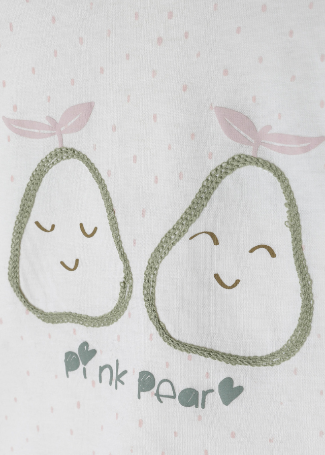 Set 2 Piese Tricou Crem cu Imprimeu Pere si Colanti Verde Menta Pink Pear K4735 Bebetto