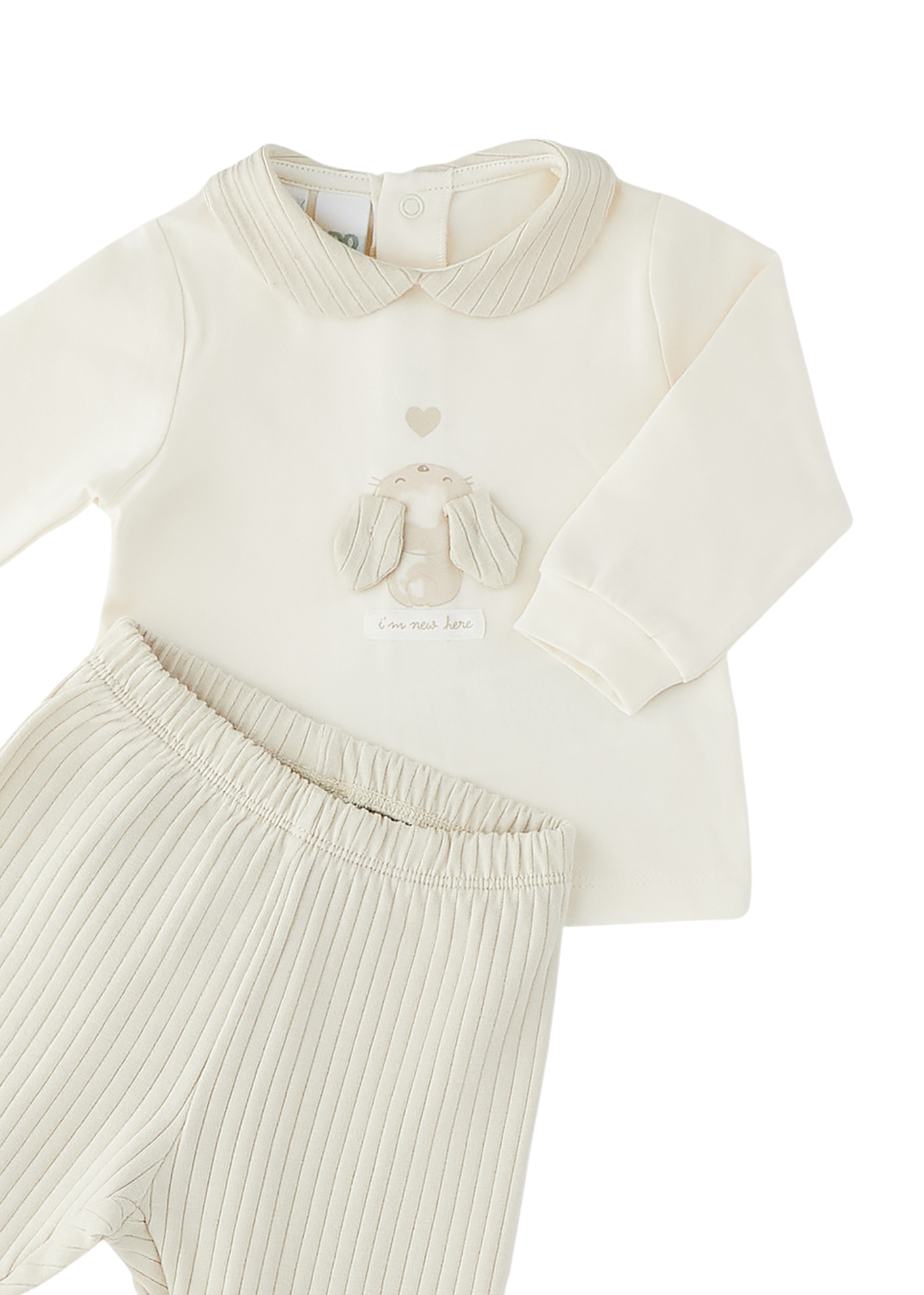 Set 2 Piese Bluza Maneca Lunga si Pantaloni Crem cu Iepure 4.G070/00 iDO