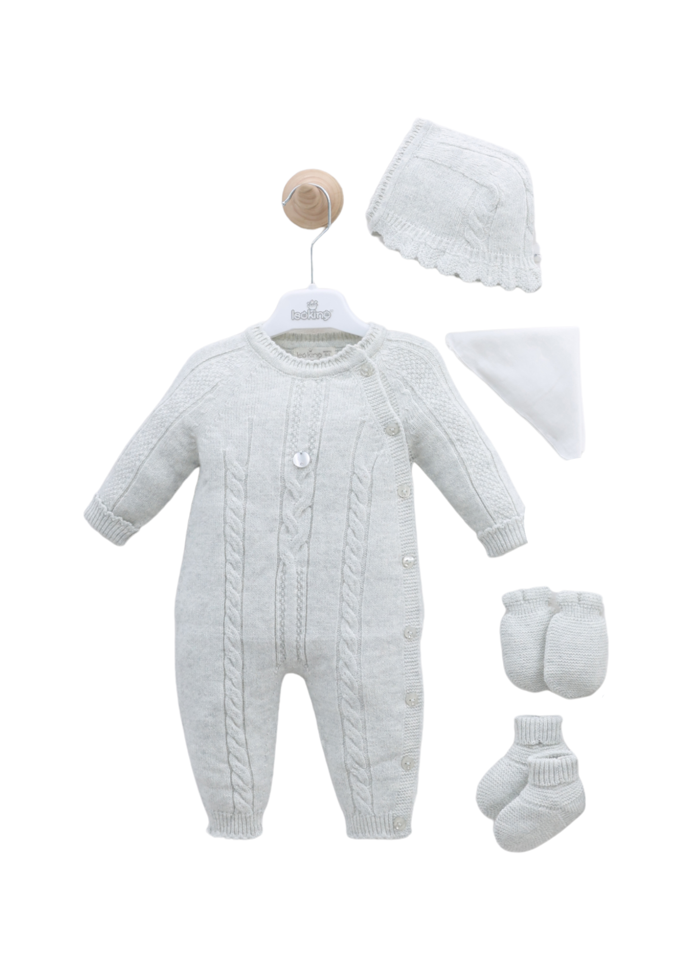 Set Maternitate 9 Piese Gri cu Lana Merinos 3436 Leo King