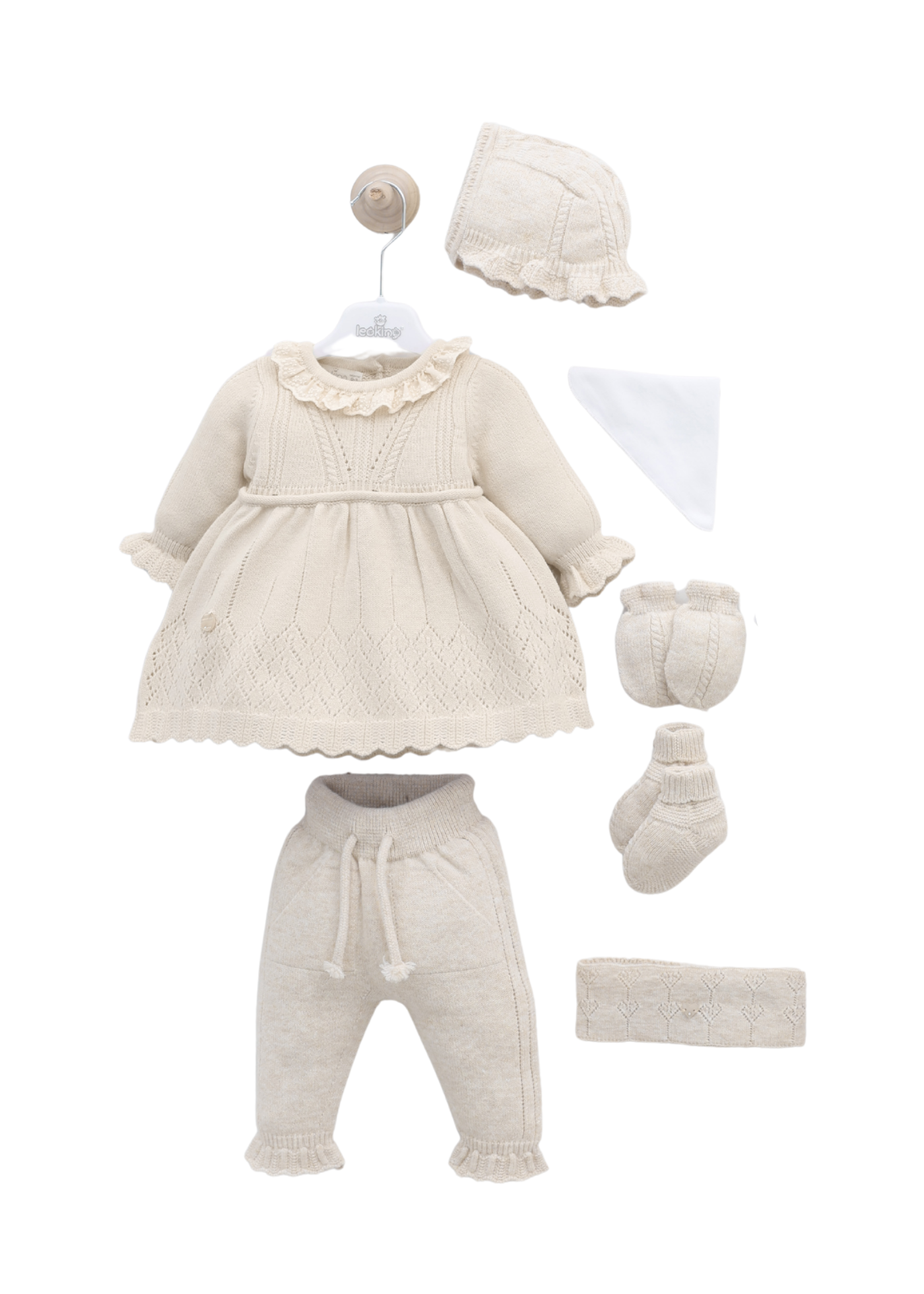 Set 8 Piese Maternitate Tricotat cu Lana Merinos Bej Rochie 3440 Leo King