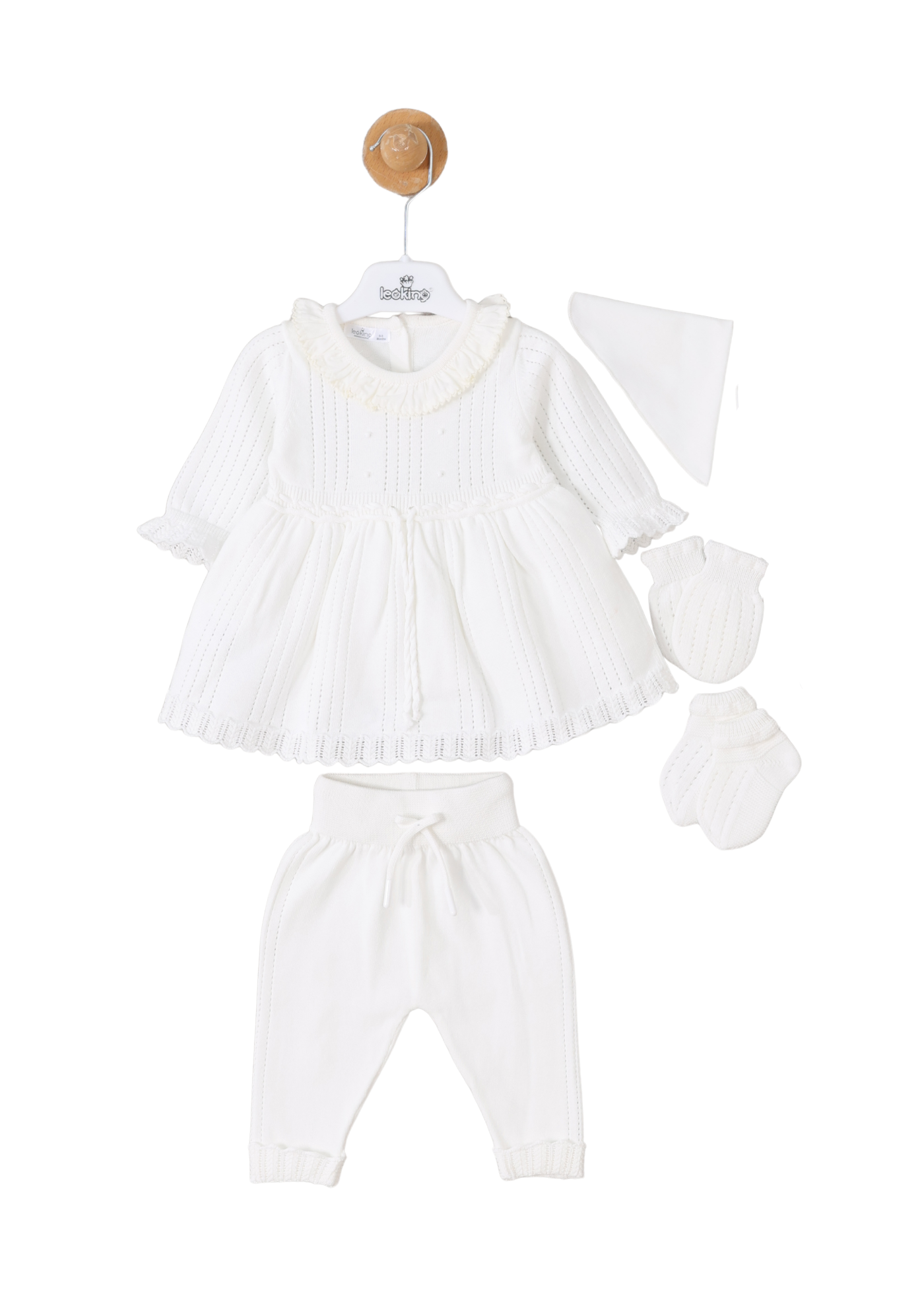 Set Maternitate 8 Piese Tricotat Bumbac Alb Rochie 3124 Leo King