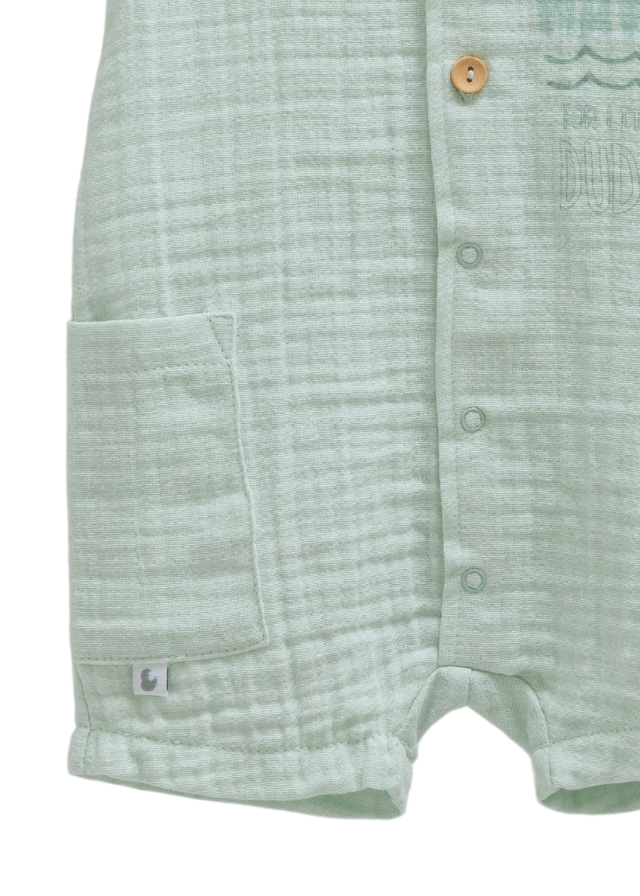 Salopeta Scurta din Muselina Verde cu Guler si Nasturi Little Boy TE1671 Mell Sweet Baby