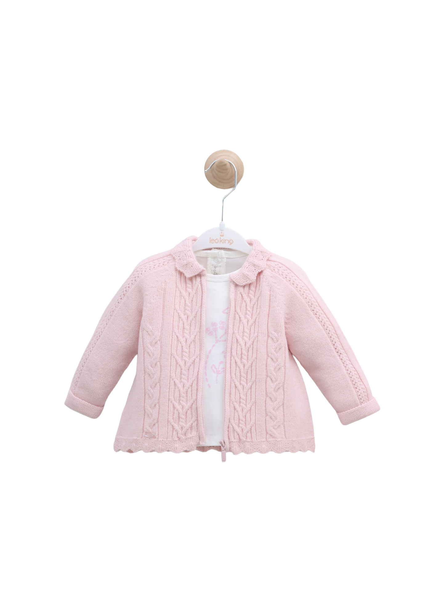 Set 3 Piese Jacheta si Pantaloni Roz cu Lana Merinos si Bluza Bumbac 9591 Leo King