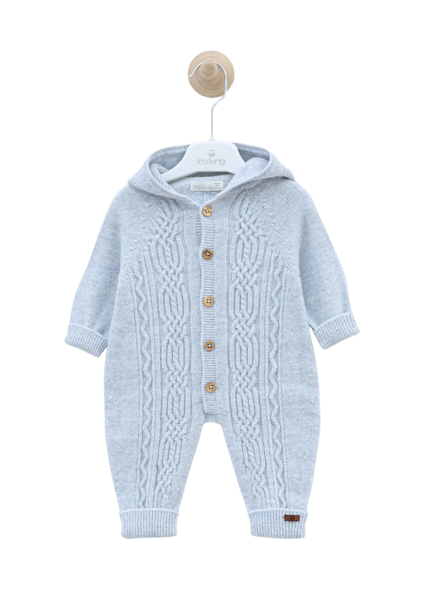 Set 2 Piese Combinezon Bleu cu Lana Merinos cu Blana la Gluga si Salopeta Lunga Bumbac 9334 Leo King