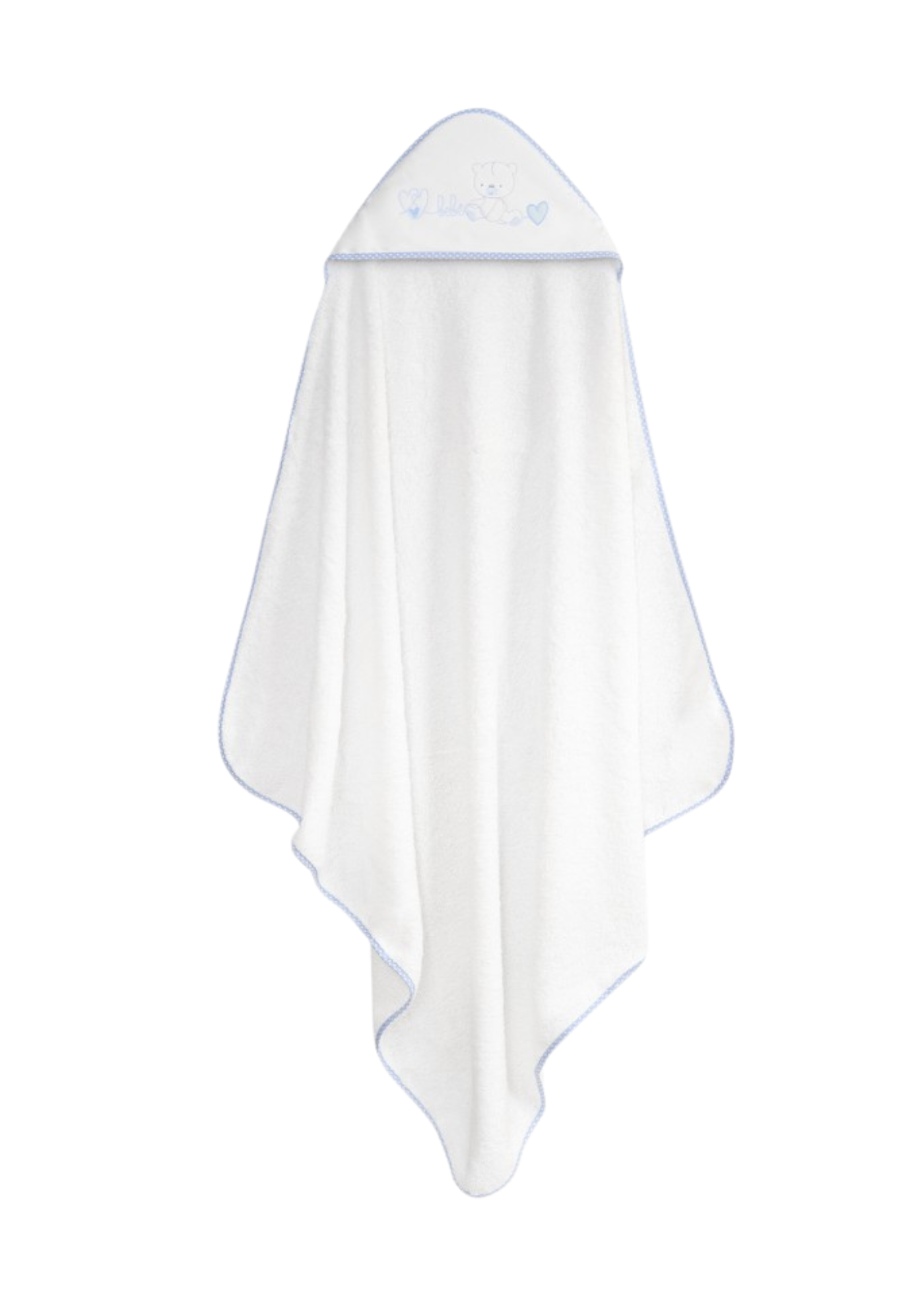 Prosop cu Capison 100x100 cm si Bavetica Alb-Bleu cu Ursulet si Inimioare 01249-11 Interbaby