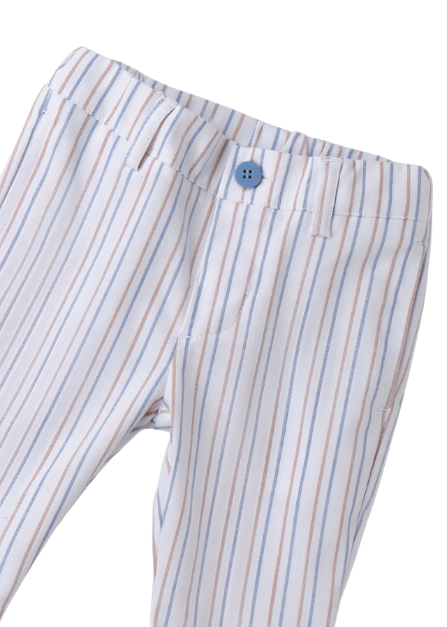 Pantaloni Lungi Albi cu Dungi Bej si Bleu 3.B618/00 Minibanda