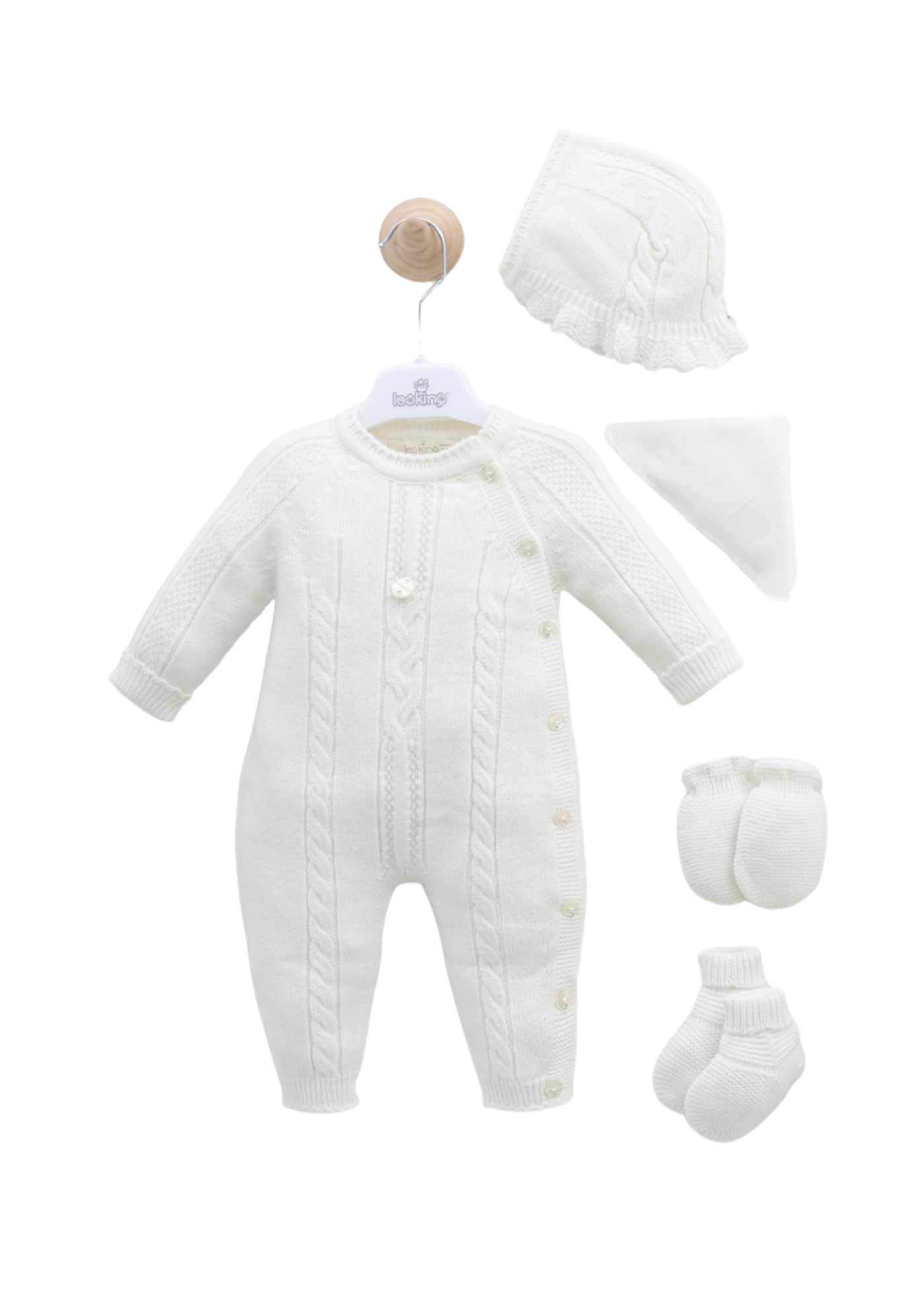 Set Maternitate 9 Piese Alb cu Lana Merinos 3436 Leo King