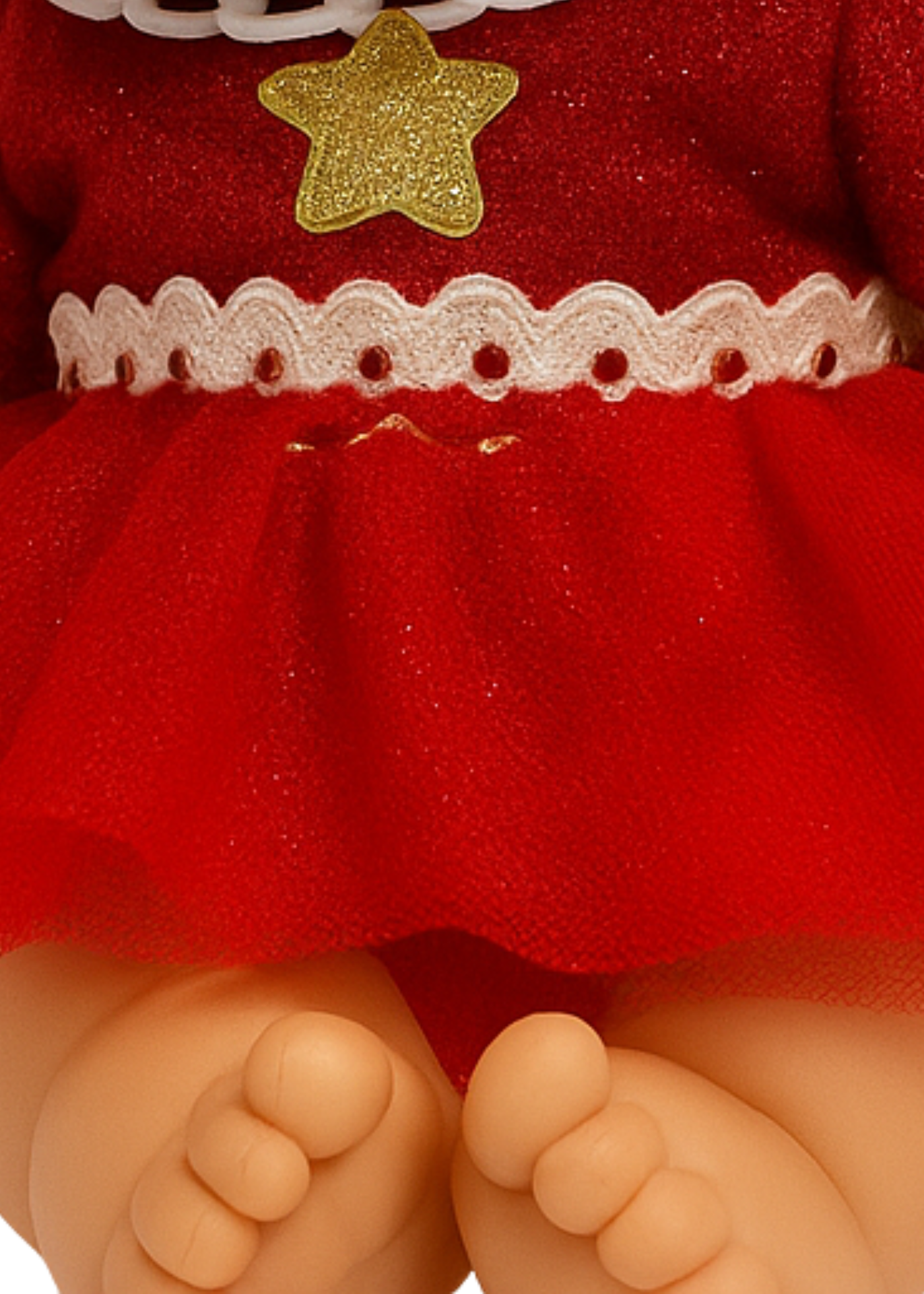 Papusa Parfumata Xmas cu Rochita Tull Rosie Bust cu Sclipici - 26 cm - 0489 - Nines