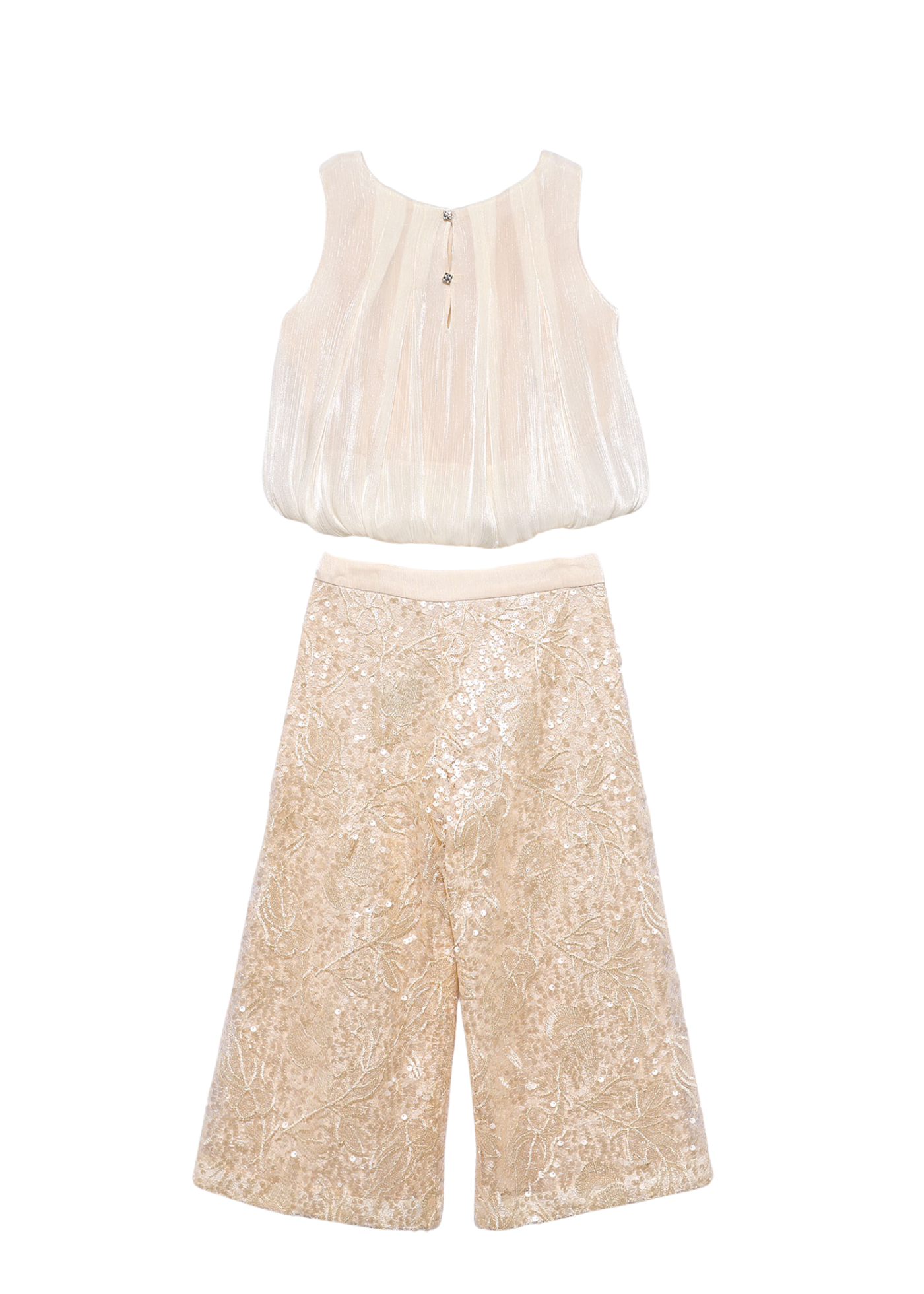 Set 2 Piese Bej Auriu Top si Pantaloni Lungi cu Paiete 5214 Abel & Lula