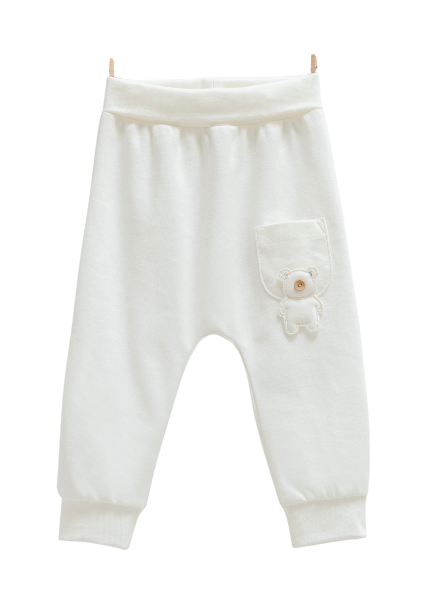 Set 2 Perechi de Pantaloni din Bumbac Crem cu Ursuleti APE1466 Mell Sweet Baby