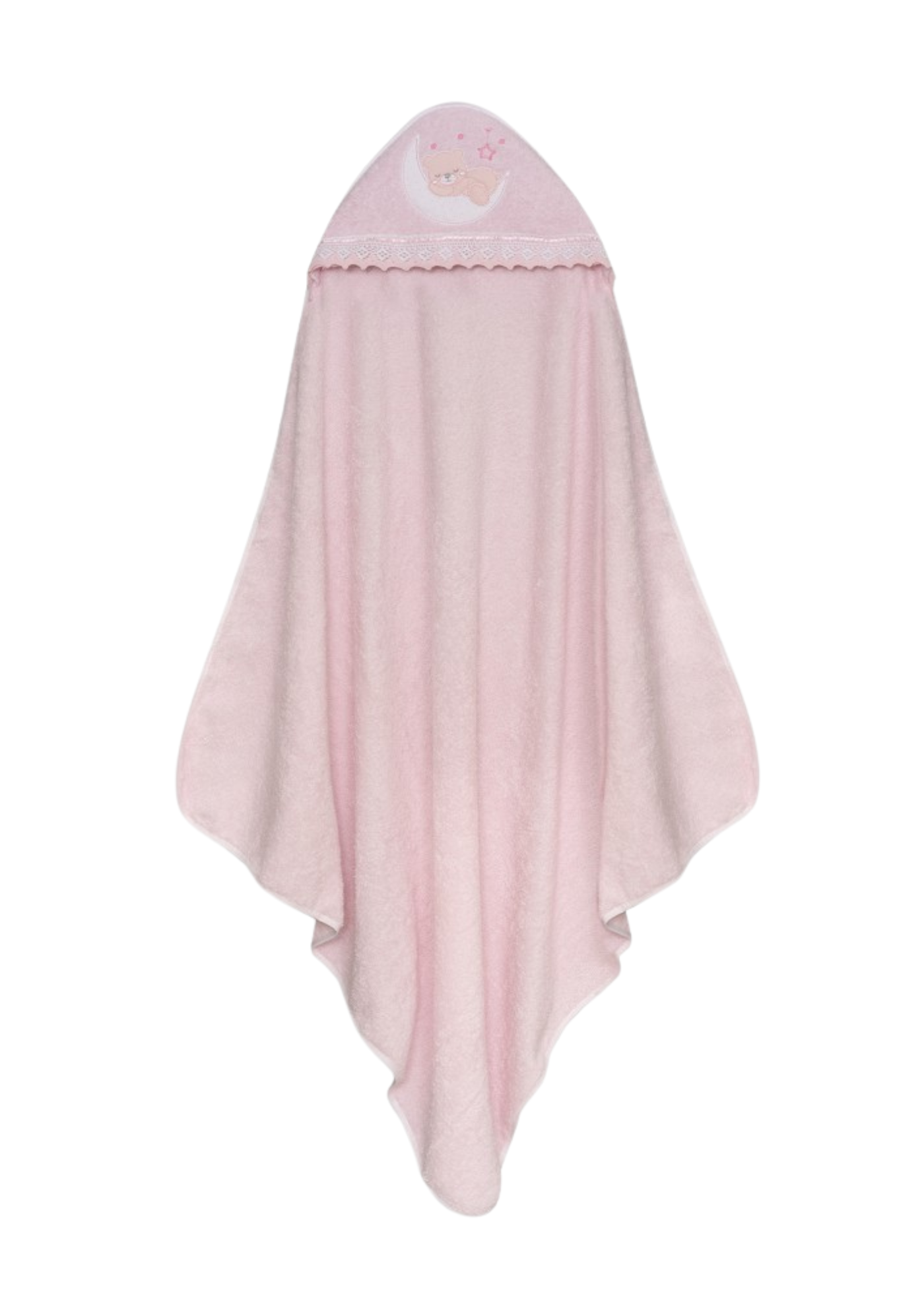 Prosop cu Capison 100x100 cm si Bavetica Roz cu Ursulet pe Semiluna 01248-02 InterBaby