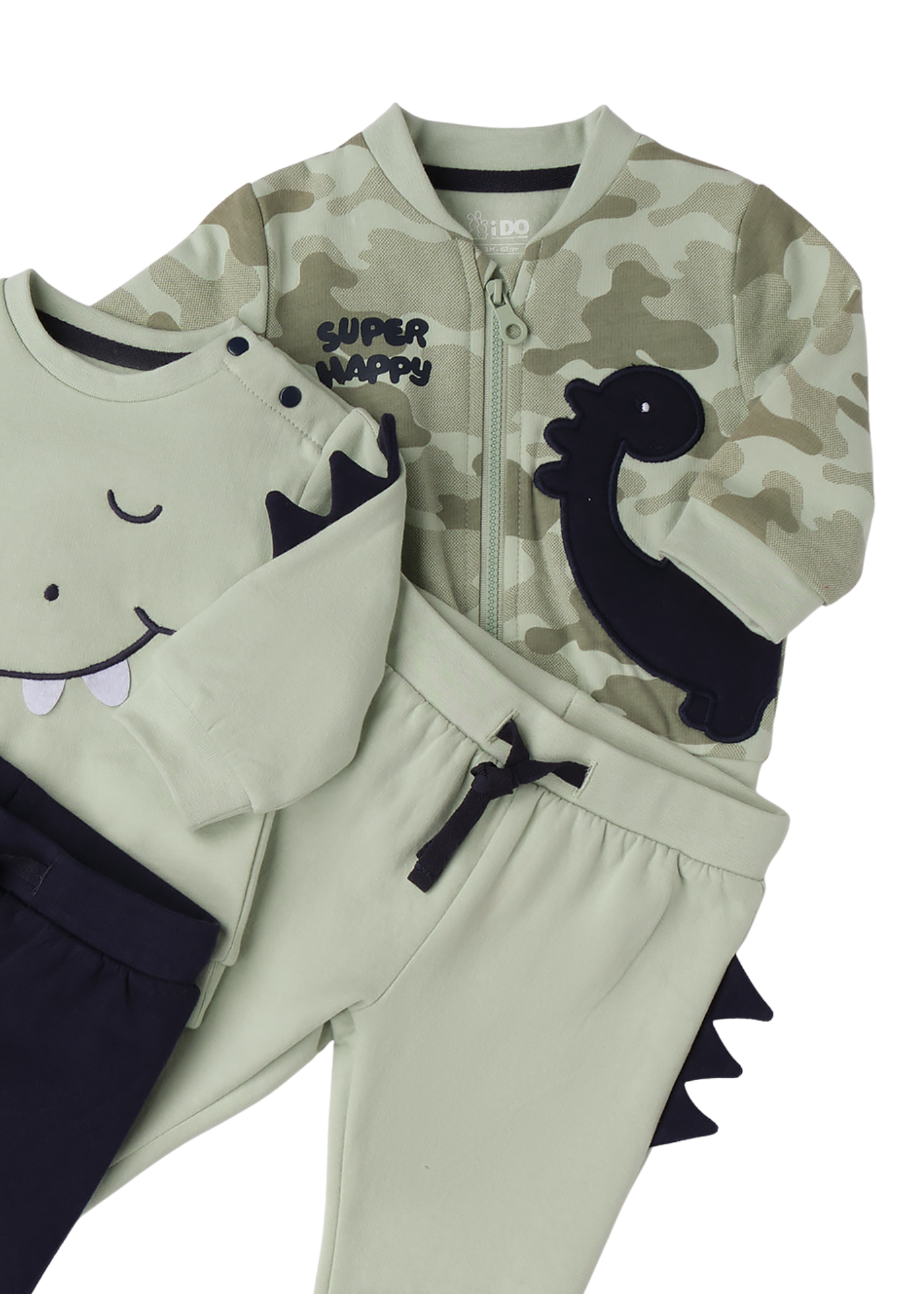 Set 4 Piese, 2 Hanorace si 2 Perechi de Pantaloni Sport Verde cu Bleumarin cu Dinozaur 4.F010/00 iDO