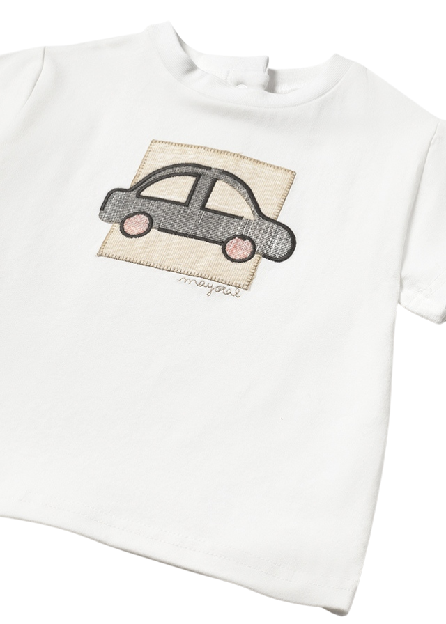 Tricou Alb Maneca Scurta cu Imprimeu Masina 1052 Mayoral