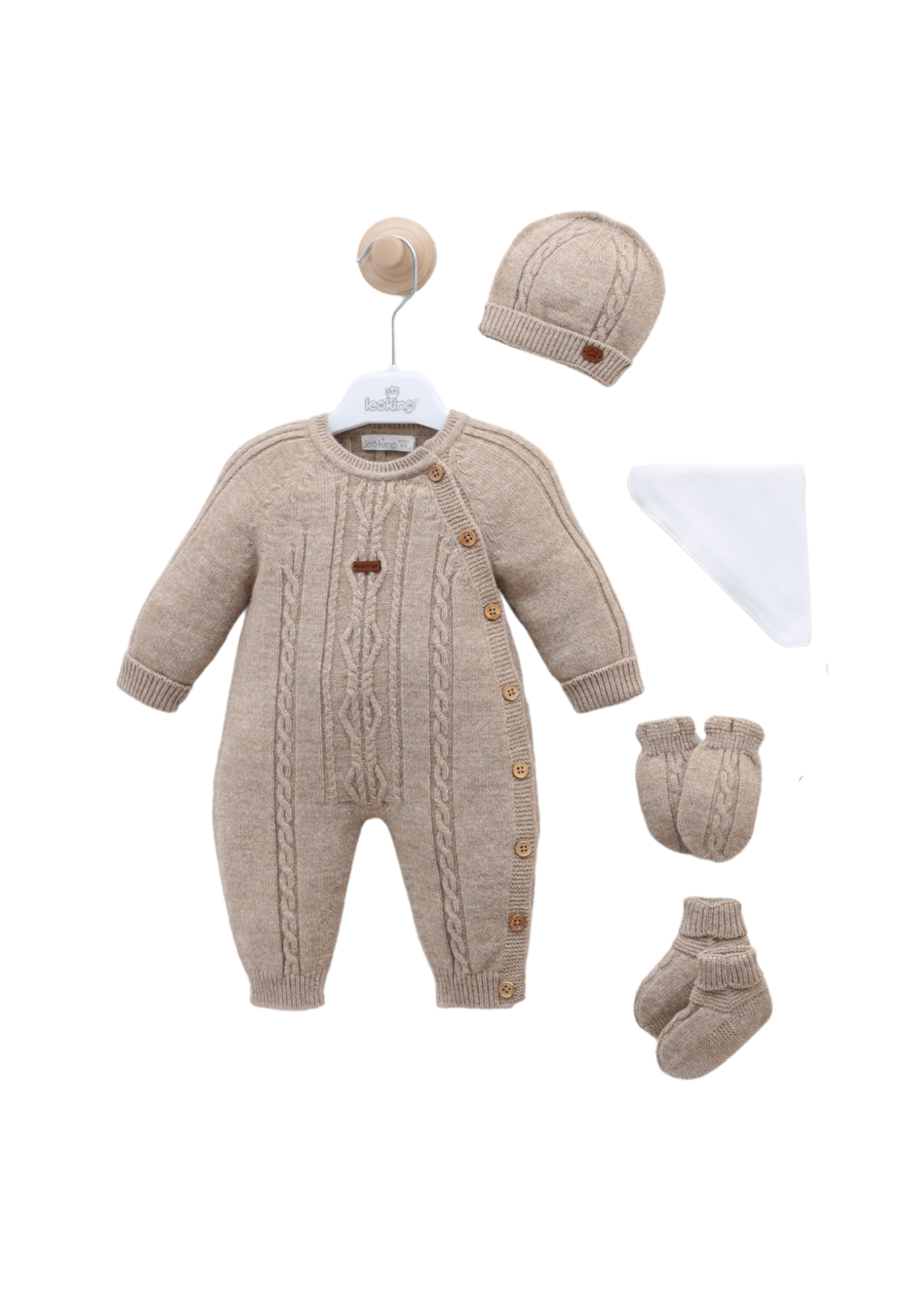 Set Maternitate 9 Piese Bej cu Lana Merinos 3447 Leo King