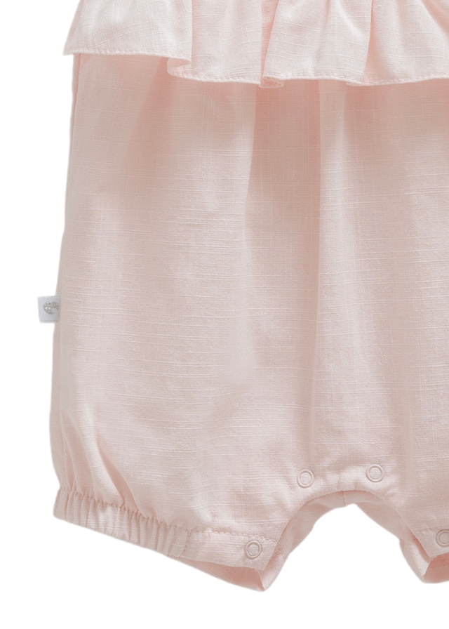 Salopeta Scurta Roz cu Bretele si Broderie pe Bust Serenity Girl TK1741 Mell Sweet Baby