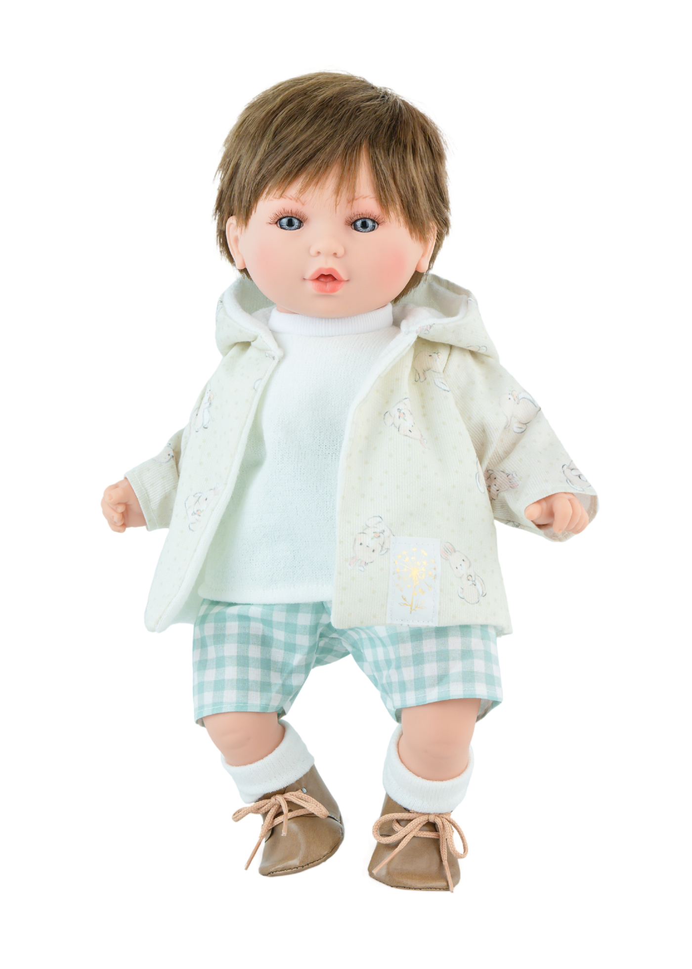 Papusa Parfumata Petite Bunny, Corp Moale cu Mecanism, Baietel cu Pantaloni Scurti Verzi si Jacheta cu Gluga 478 – Marina&Pau