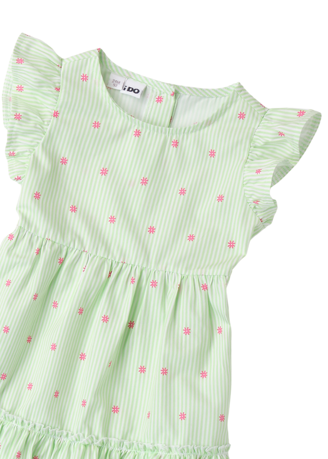 Rochie Fara Maneci cu Dungi Verzi si Flori Mici Roz 4.B494/G1 iDO