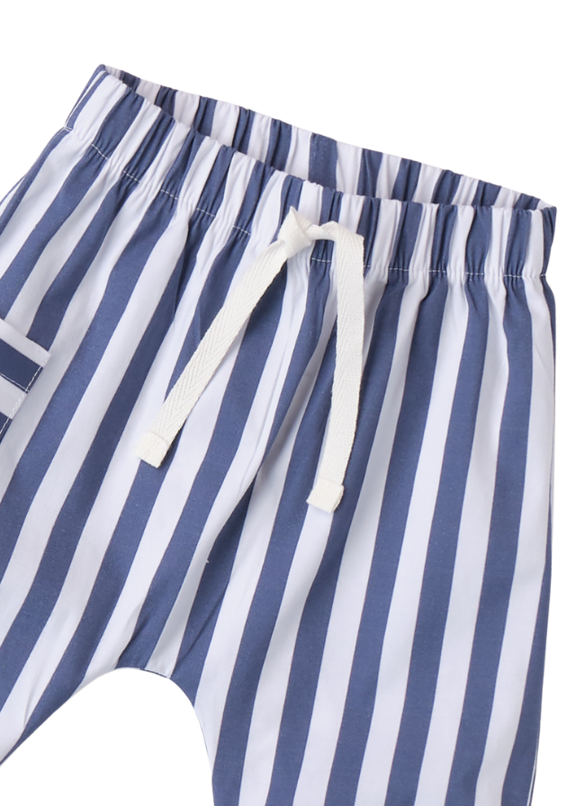 AnneBebe - Pantaloni Lungi cu Dungi Albe si Albastre 8671 Minibanda