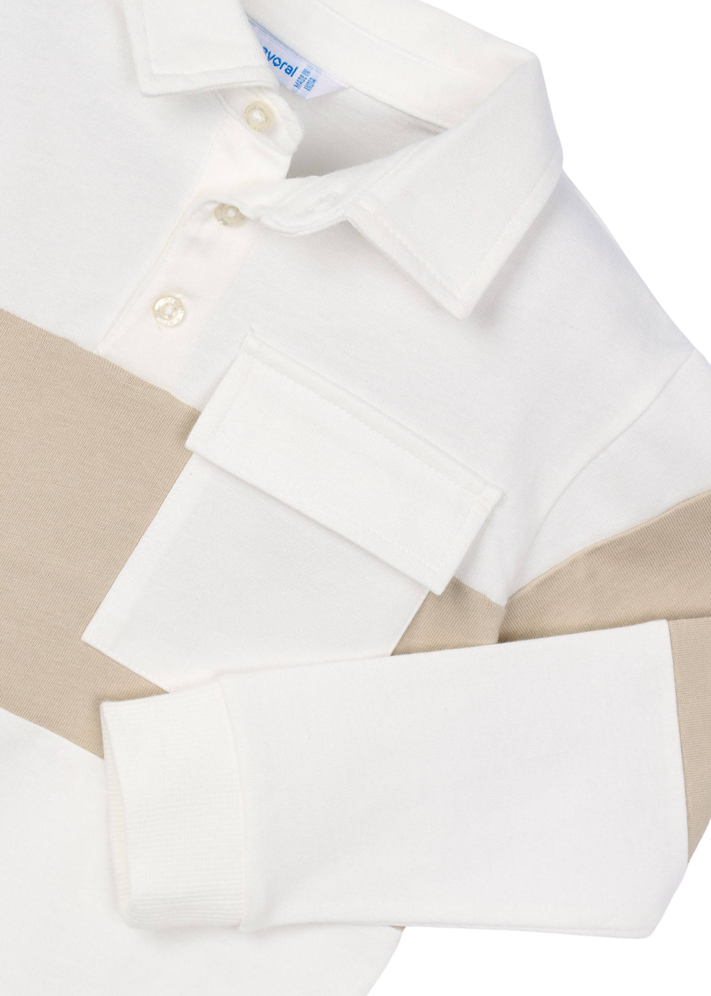 Bluza Polo cu Maneca Lunga Alb cu Bej 4121 Mayoral