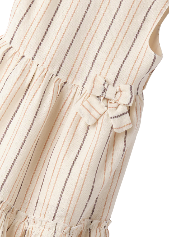 Rochie Bej Fara Maneci cu Dungi Maro 0.B340/00 Sarabanda