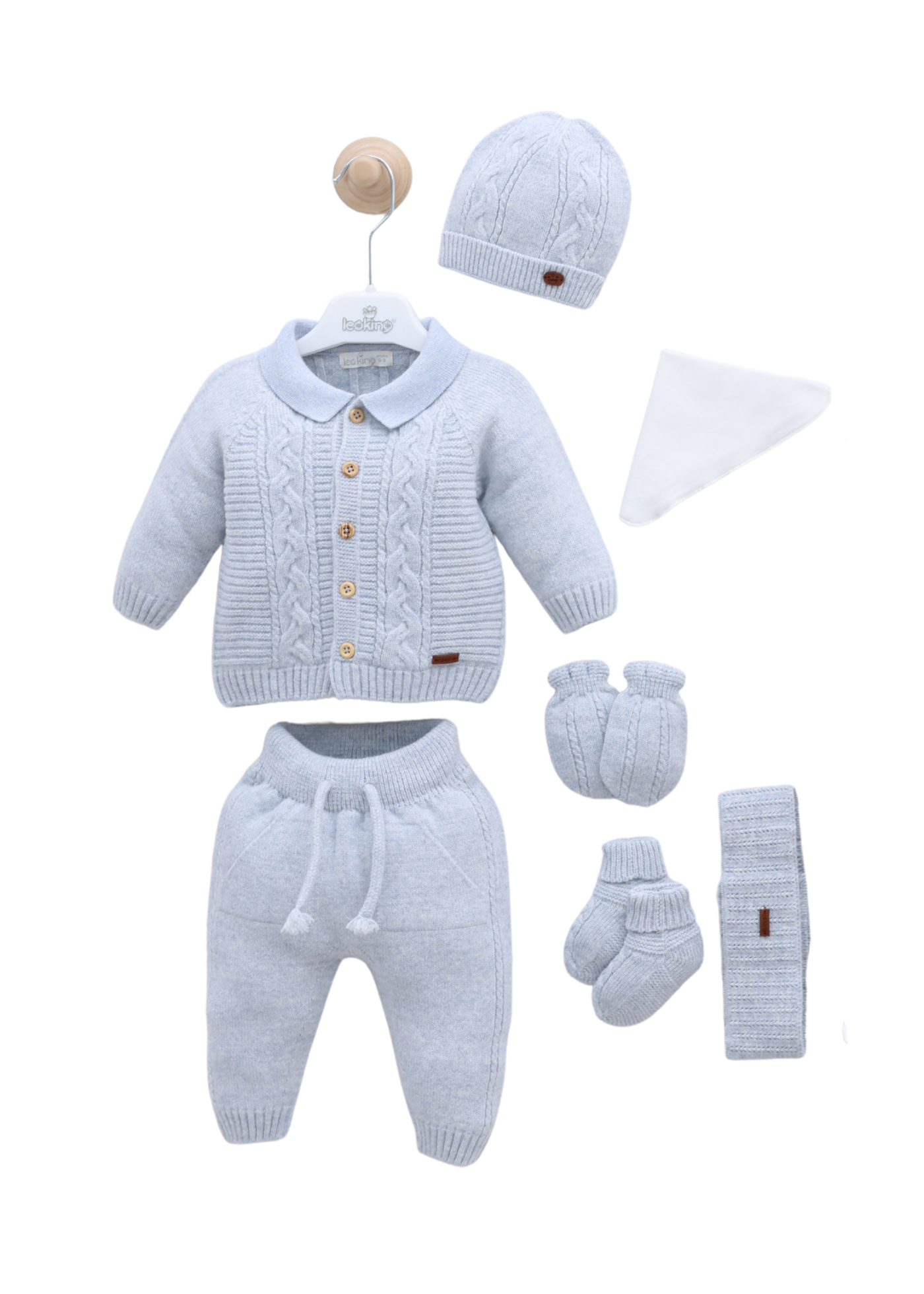 Set Maternitate 10 Piese Bleu cu Lana Merinos 3444 Leo King