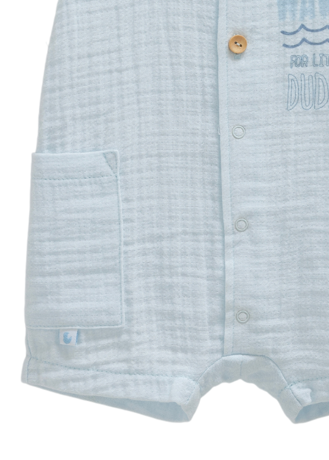 Salopeta Scurta din Muselina Bleu cu Guler si Nasturi Little Boy TE1671 Mell Sweet Baby