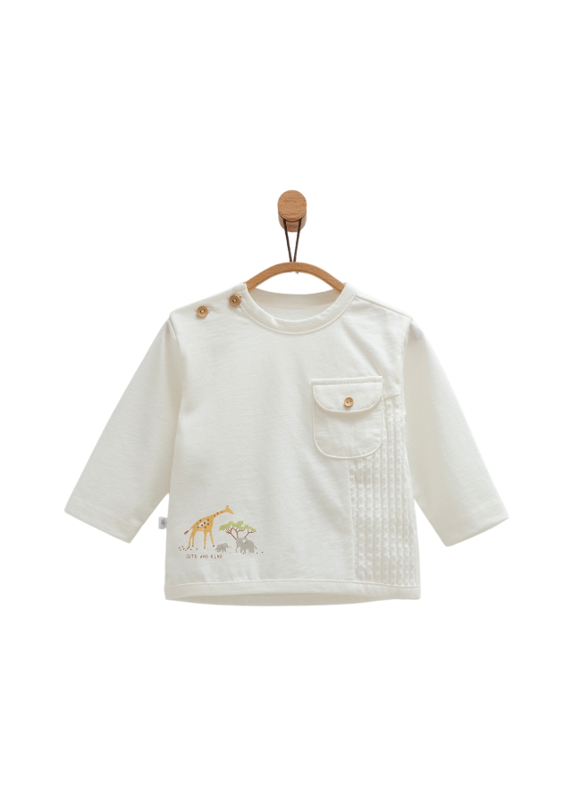 Set 2 Piese Bluza si Pantaloni Crem cu Imprimeu Animale Safari Time TKK1364 Mell Sweet Baby