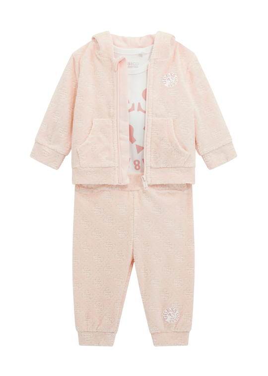 Trening 3 Piese Hanorac si Pantaloni Velur Roz si Body cu Maneca Lunga H5BW02 KAVN4 FN33 Guess