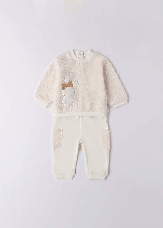 Set 2 Piese Fetita Crem Bluza Sport Buclele si Pantaloni Lungi 4.F095/00 iDO