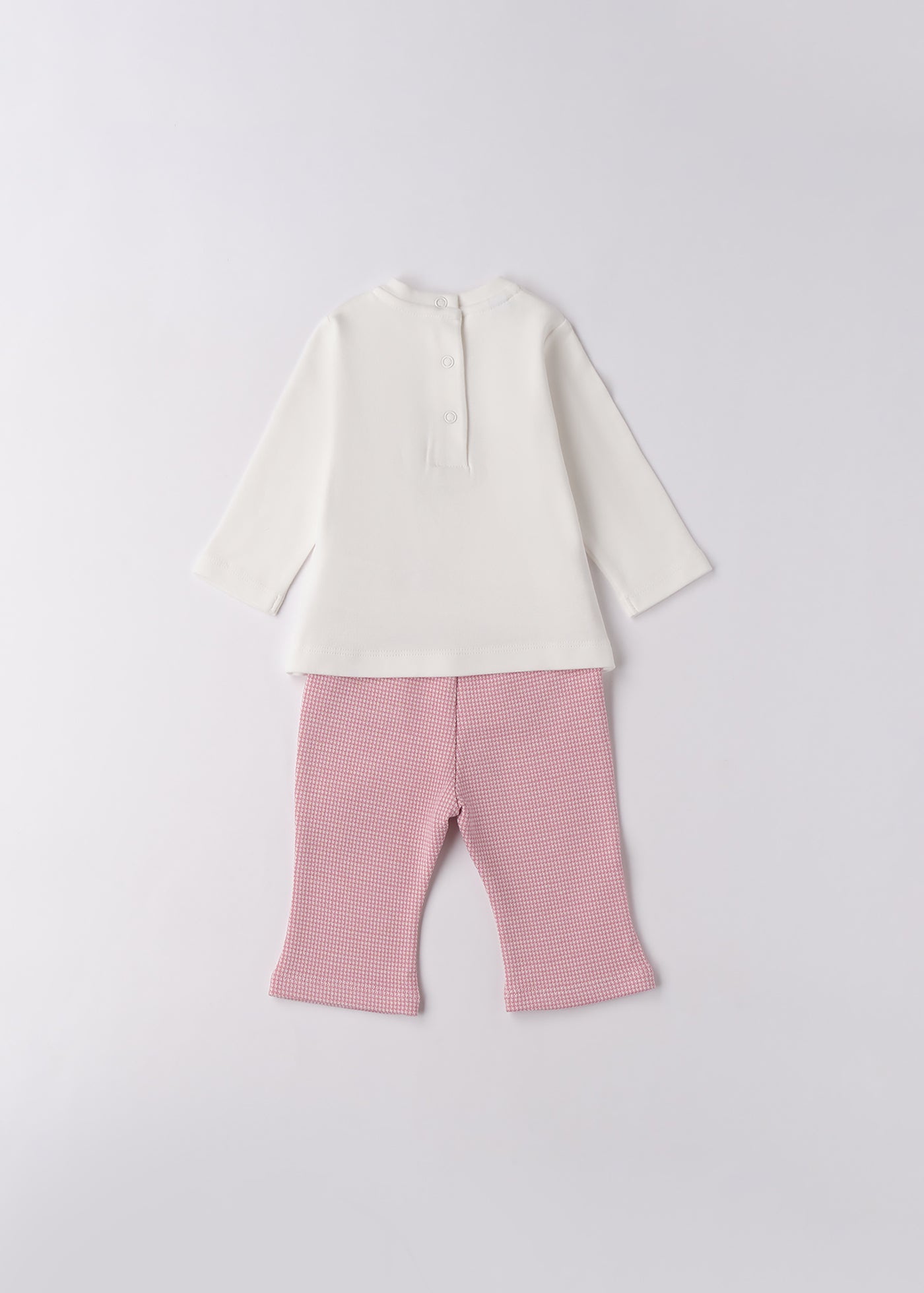 Set 2 Piese Fetite Bluză Crem Maneca Lunga Floare Pantaloni Lungi Pepit Roz 4.F121/00 iDO