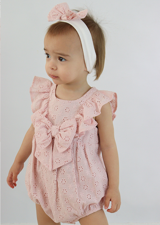 Pink Body Set Cotton Embroidery &amp; Headband M0478 Serkon Baby 