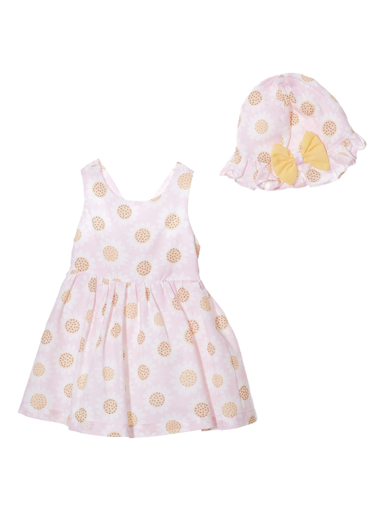 Rochie cu Flori & Palarie tip Roz M0486