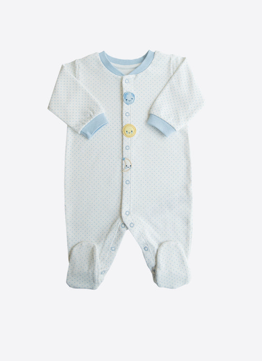 Salopeta Lunga Crem cu Picouri Bleu din Bumbac Organic – KitiKate