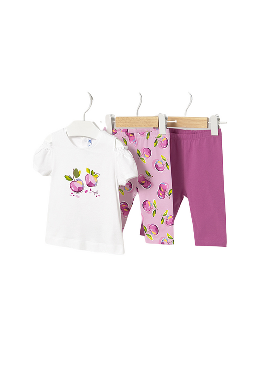 Set of 3 White T-shirt with Cherries and 2 Pairs of Short Leggings with Cherries 1740 Mayoral