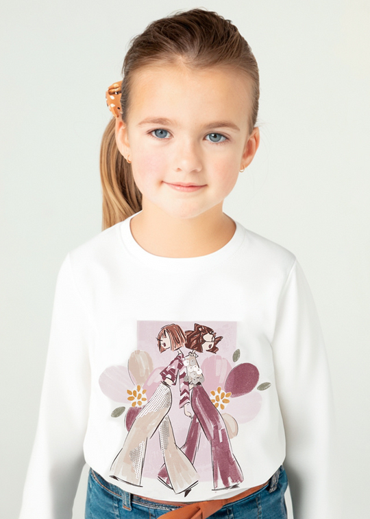 Cream long sleeve blouse with graphic print for girls 4067 Mayoral