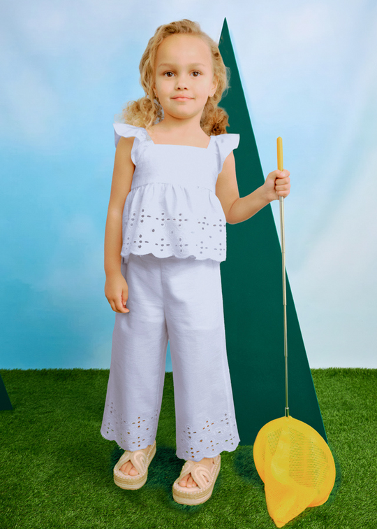 Set of 2 Pieces Top and Long Pants White Cotton Embroidery Sparta 3561 Mayoral