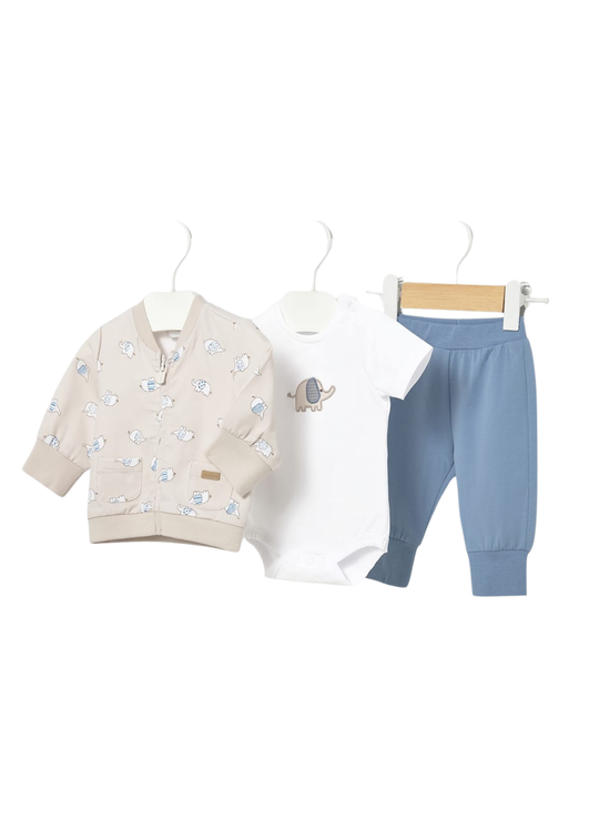 Trening 3 Piese Bej cu Albastru cu Elefanti 1891 Mayoral