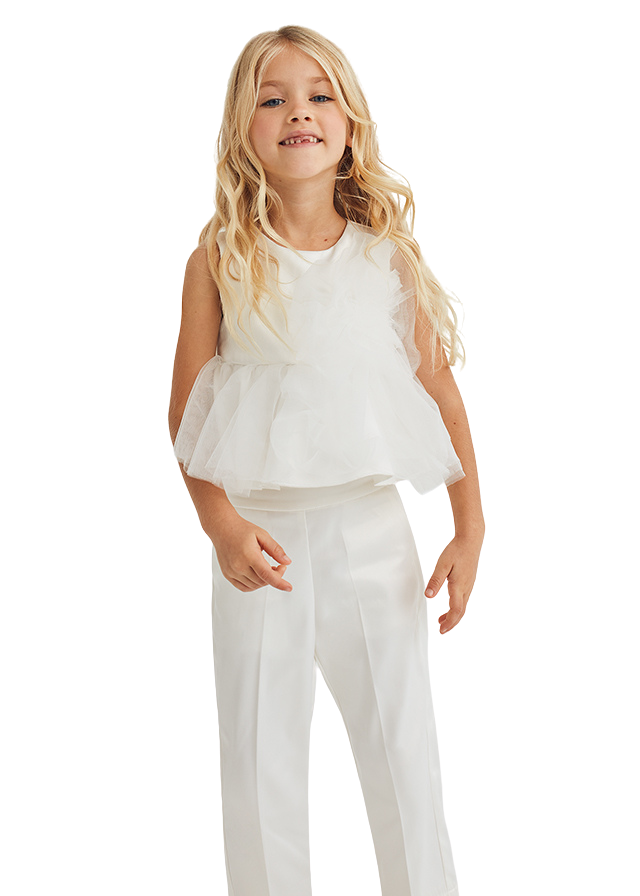 Set 2 Piese Saten Ivory Top si Pantaloni 5235 Abel & Lula