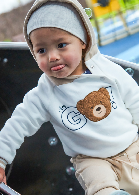White and Beige Hoodie with Bear 2414 Mayoral