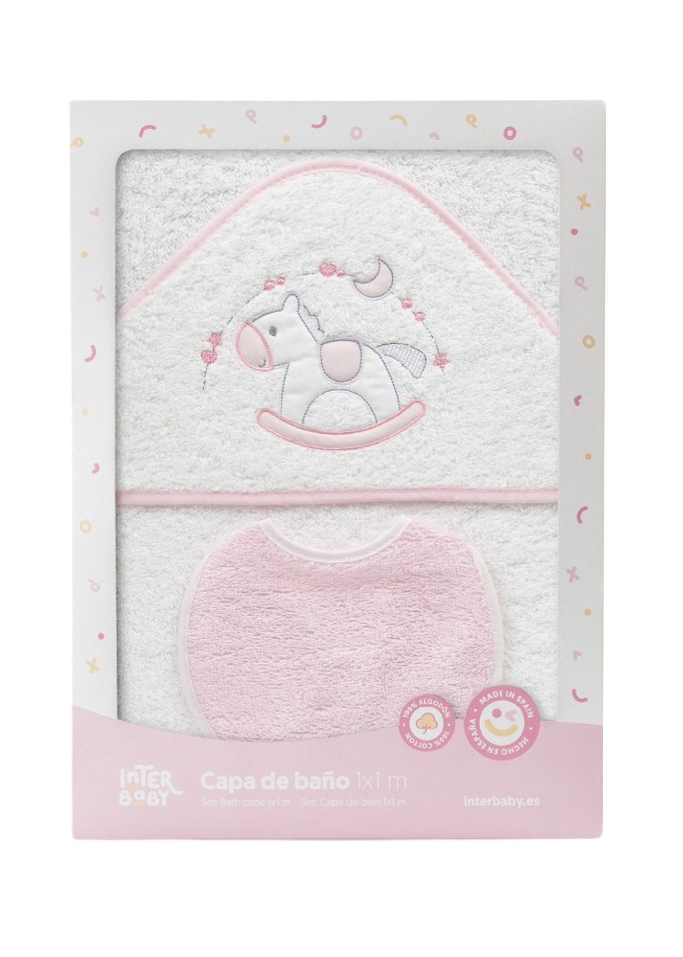 Prosop cu Capison 100x100 cm si Bavetica Alb-Roz cu Calut 01251-12 InterBaby