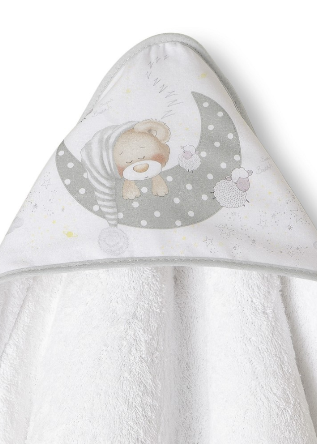 Prosop cu Capison 100x100 cm si Bavetica Alb-Gri cu Ursulet pe Semiluna 01225-18 Interbaby