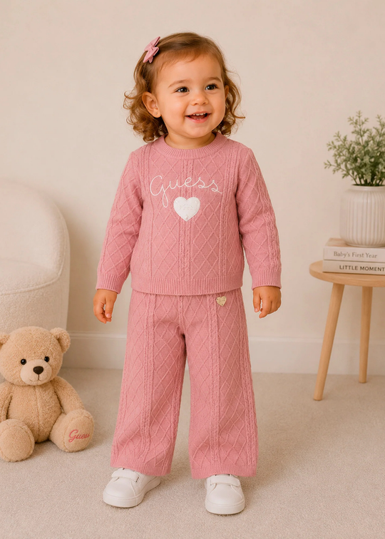 Pulover Tricotat cu Maneca Lunga Roz Pudra pentru Fetite K6YR06 – Guess