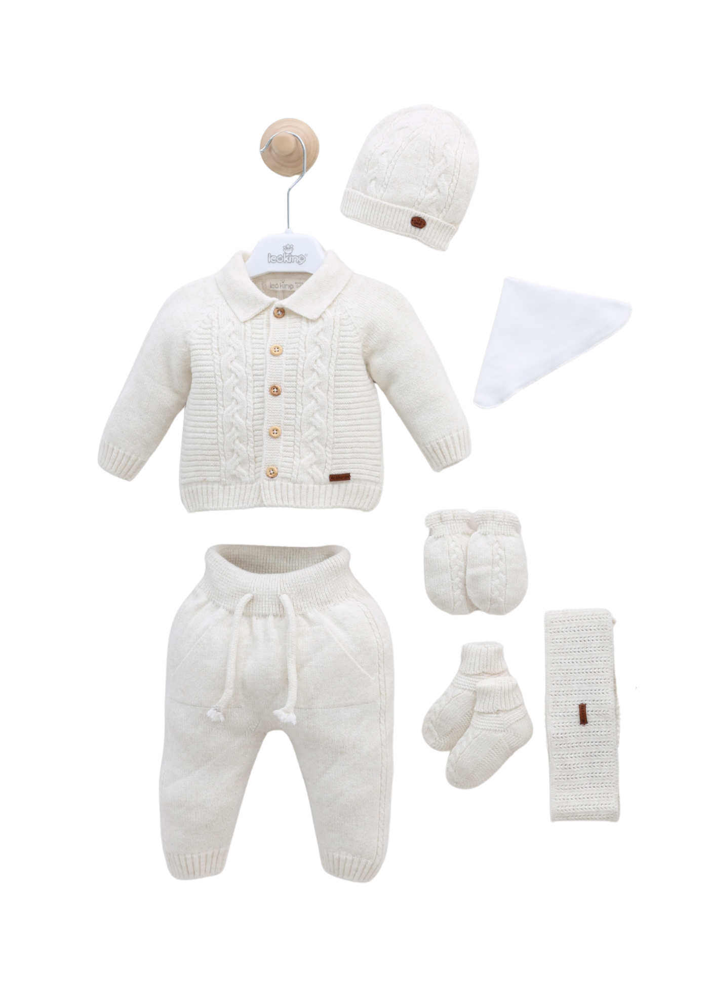Set Maternitate 10 Piese Alb cu Lana Merinos 3444 Leo King