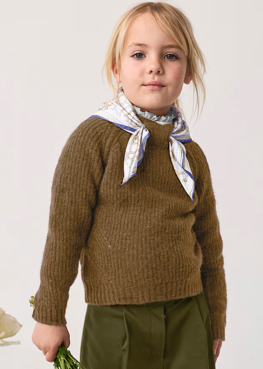 Pulover Tricotat Camel din Lana si Alpaca pentru Fete 5881 – Abel & Lula