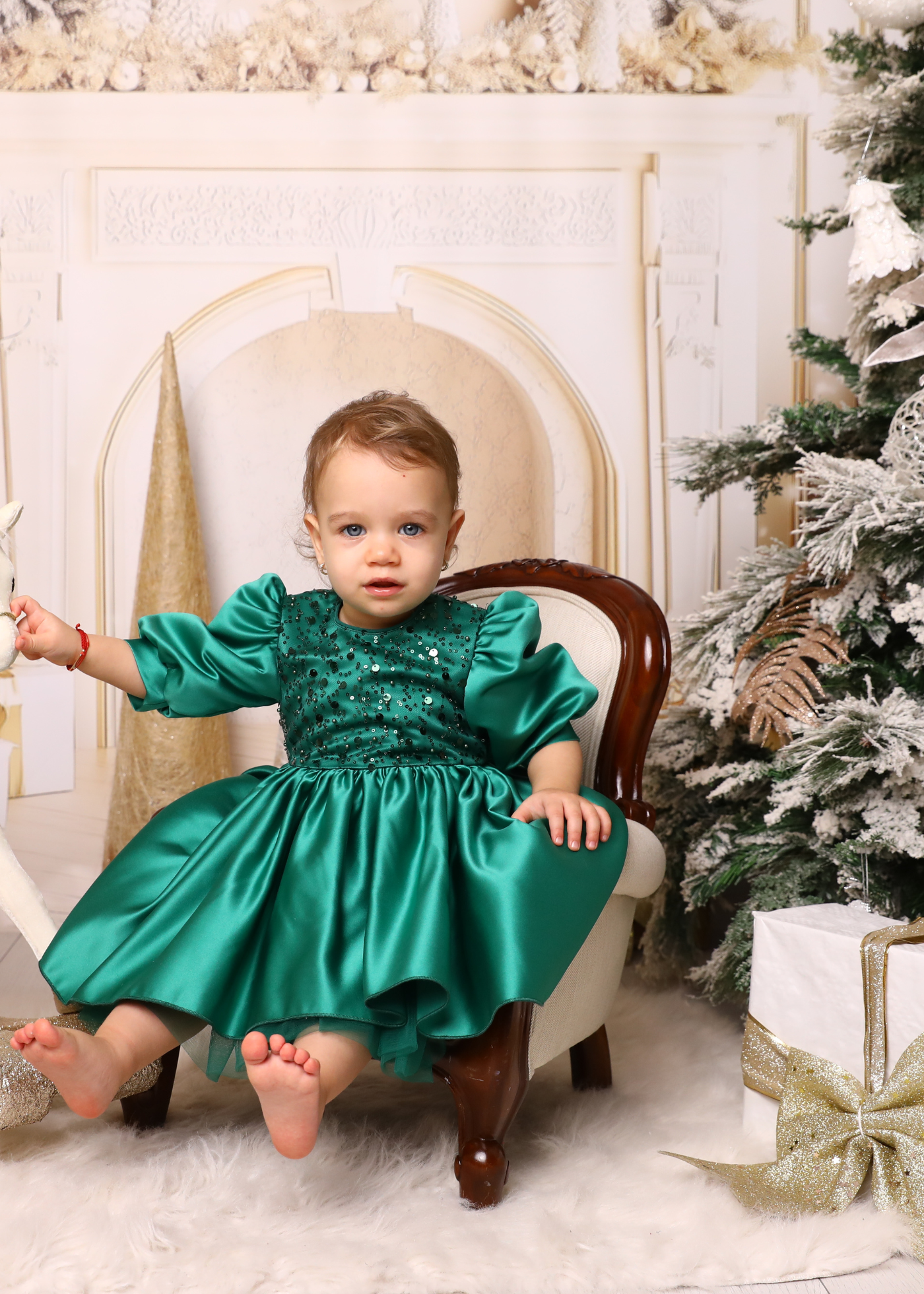 Elegant Olivia Green Dress with Train and Bow AnneBebe