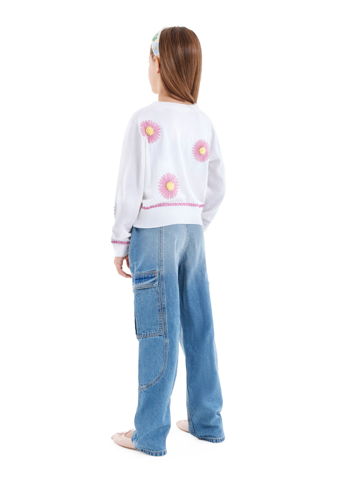Pulover Crem cu Imprimeu Flori Roz J5YR10 Z0110 G012 Guess